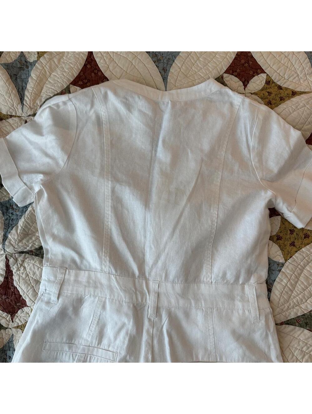 A Loves A White Utility Linen Blend Button Romper Linen cottagecore summer Sz S - Picture 6 of 7